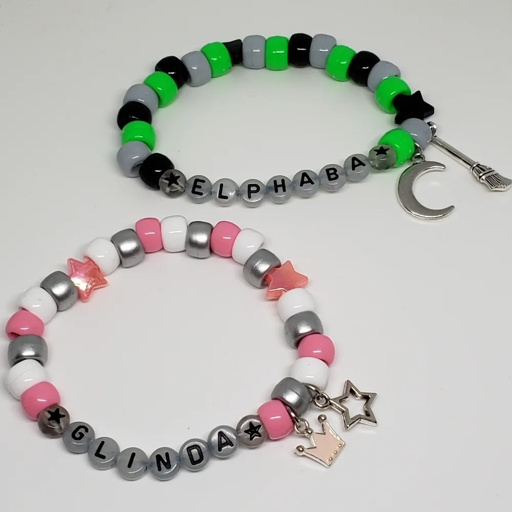Handmade Glow in Dark Wicked Elphaba Glinda Kandi Bracelet set